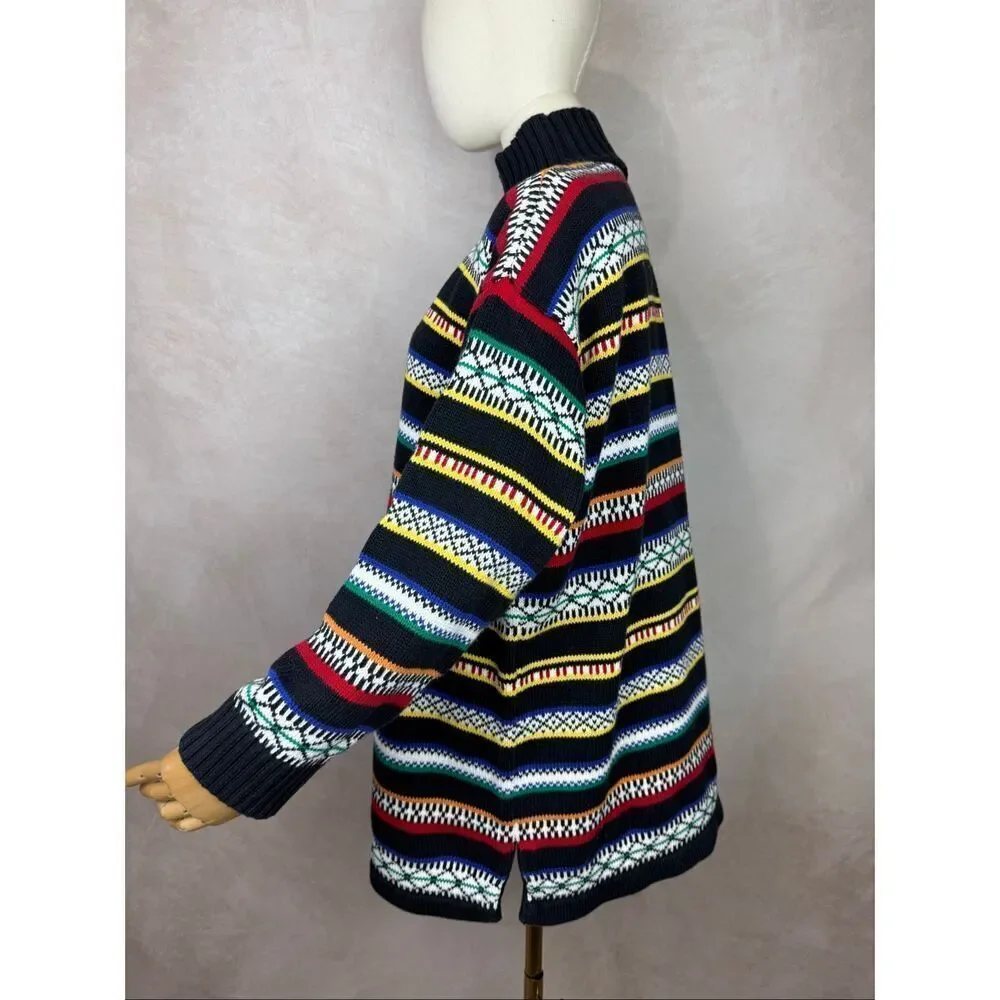 Vintage Striped Sweater 100% Cotton Size Medium 1980s - Picture 3 of 6